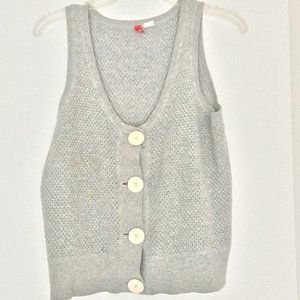 Soft Pleated Sweater Vest Button Up Grey
